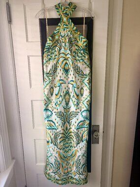 off-white boho glam loopy trim maxi dress Bridal Shower Photo Backdrop Pastel Florals Personalized Backdrop BRP4 main image 0